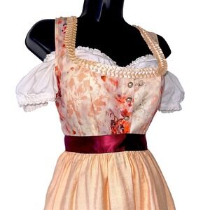 M Dirndl Dress German Austrian Oktoberfest‎ Party Lace Floral Peach Pink Red